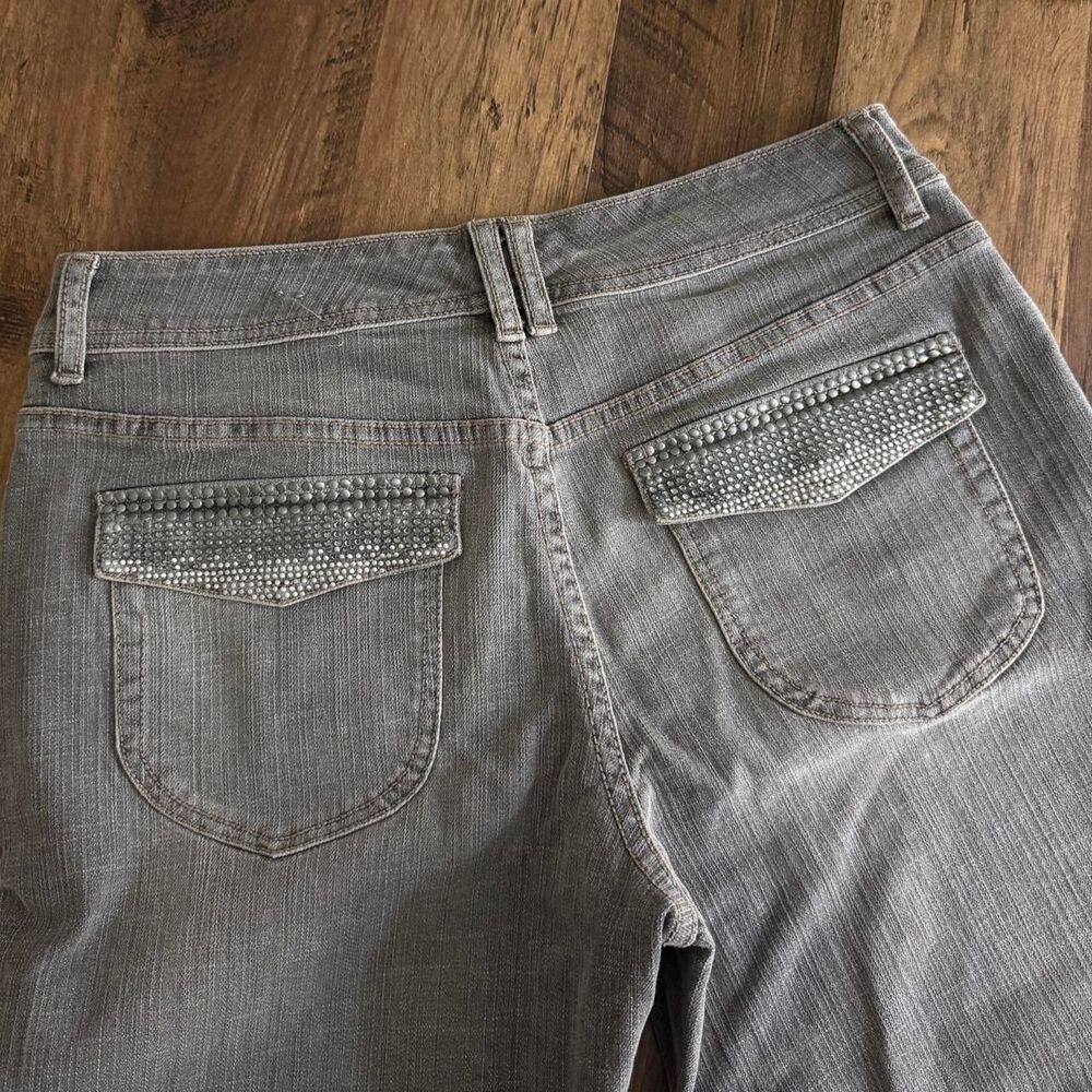 Chico's Platinum Denim Y2K 2000s Women's Wide Leg Jeans Gray Wash Bling